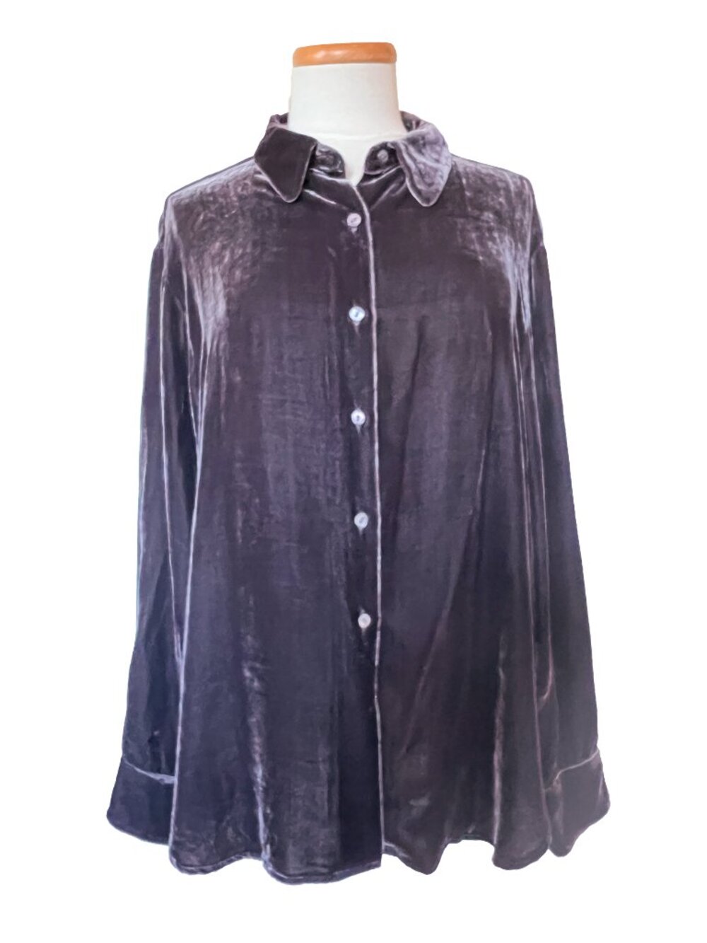 Arleen Bowman Chin Chin Velvet Silk Shirt, Warm Dark Gray, XL